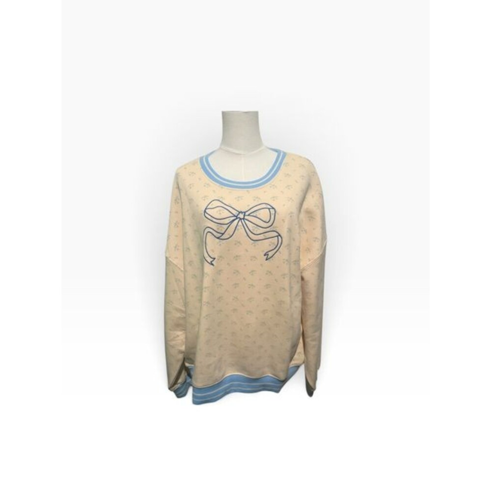 Simply Southern Womens Sweatshirts Size XXL Yellow Blue mbroidered Bow Floral